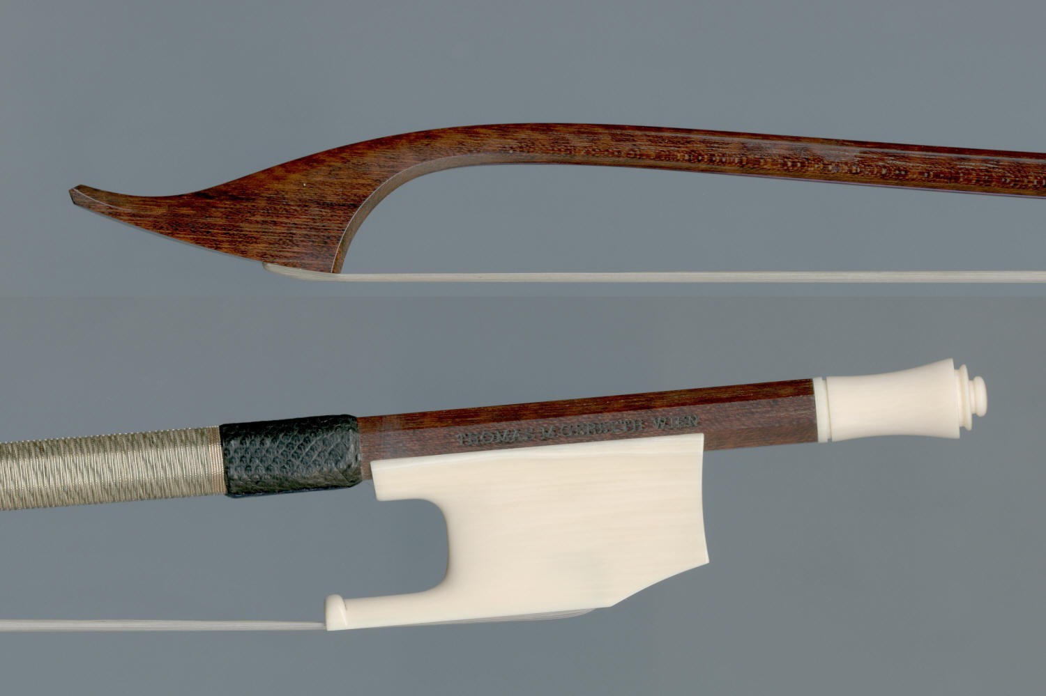 Barockcellobogen, Modell Stradivari, goldmontiert, Frosch und Beinchen aus fossilem Mammutzahn (weltweit reisefähig), runde Stange (Beispielfoto).